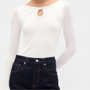 GAP White Long-Sleeve Keyhole Top